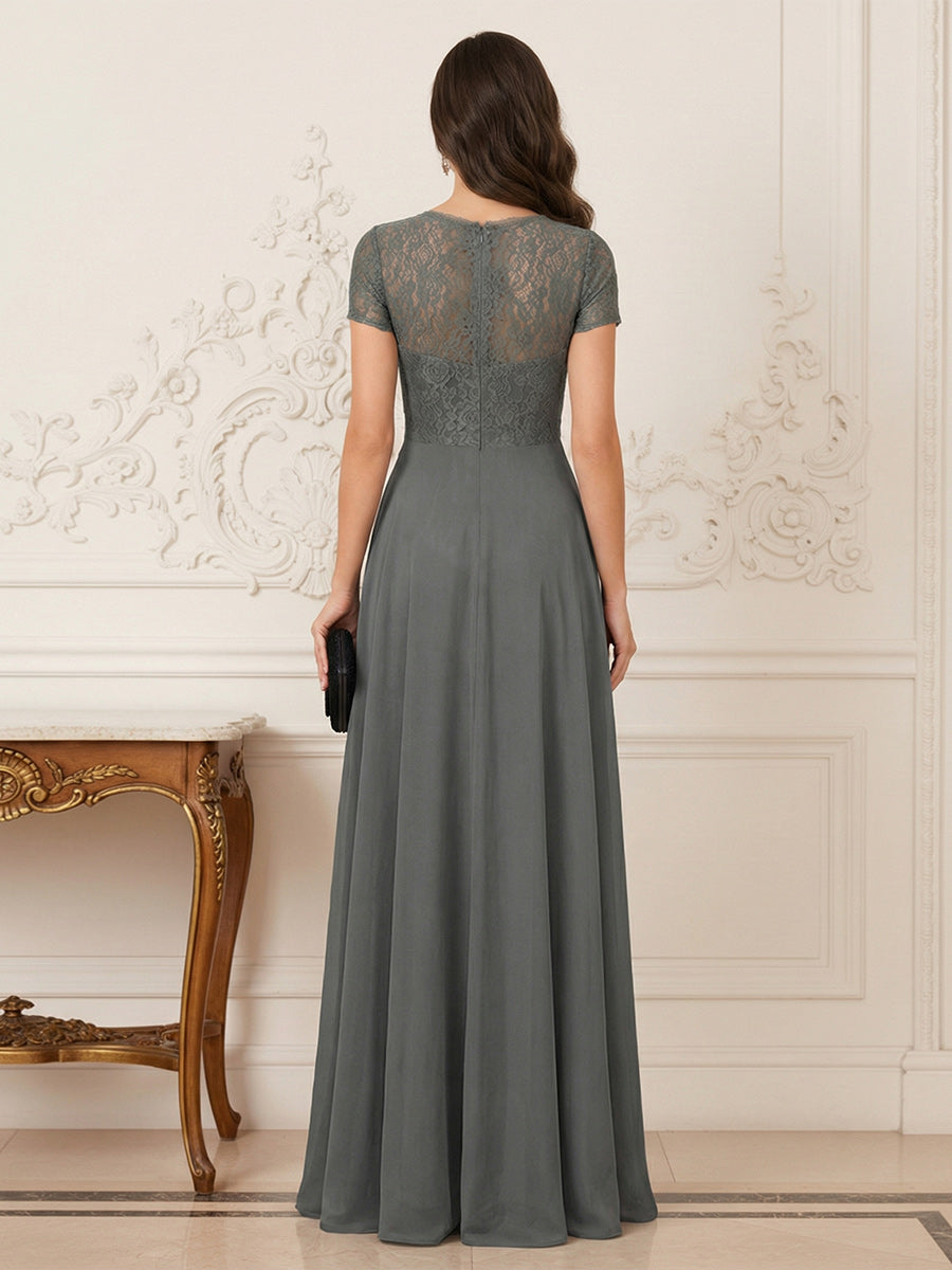 A-Line/Princess Scoop Short Sleeves Floor-Length Mother of the Bride Dresses with Lace