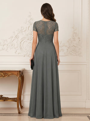 A-Line/Princess Scoop Short Sleeves Floor-Length Mother of the Bride Dresses with Lace
