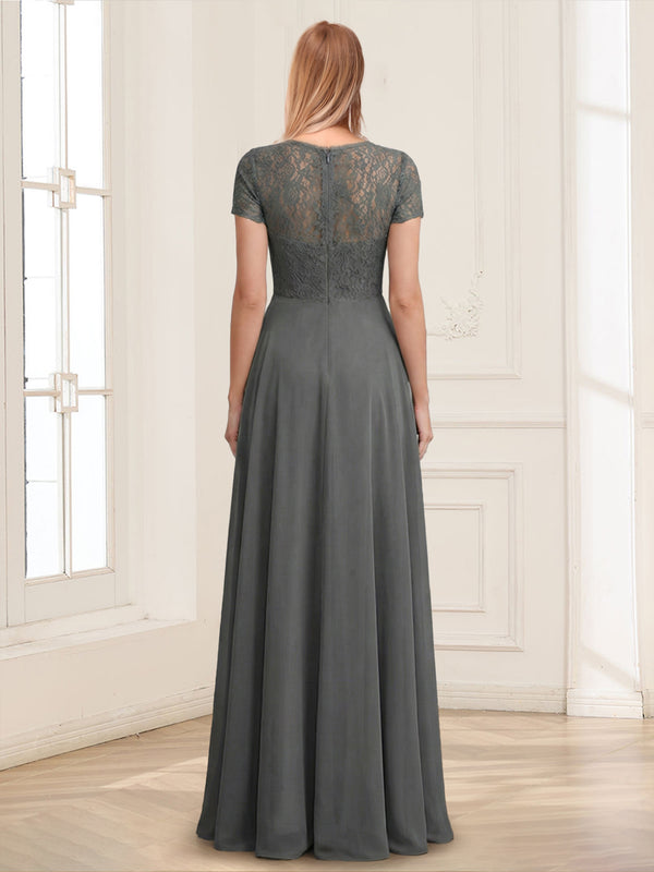 A-Line/Princess Scoop Short Sleeves Floor-Length Mother of the Bride Dresses with Lace