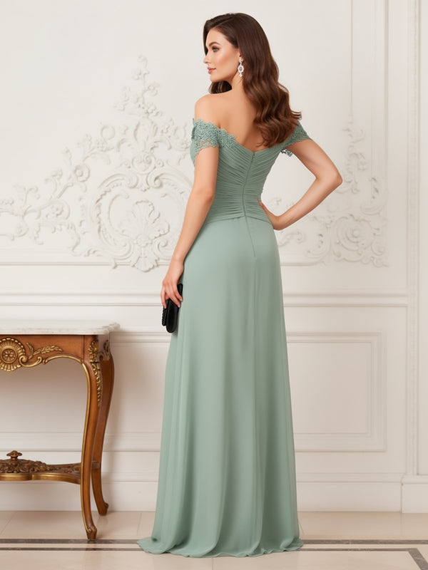 A-Line/Princess Off-the-Shoulder Short Sleeves Floor-Length Mother of the Bride Dresses with Applique