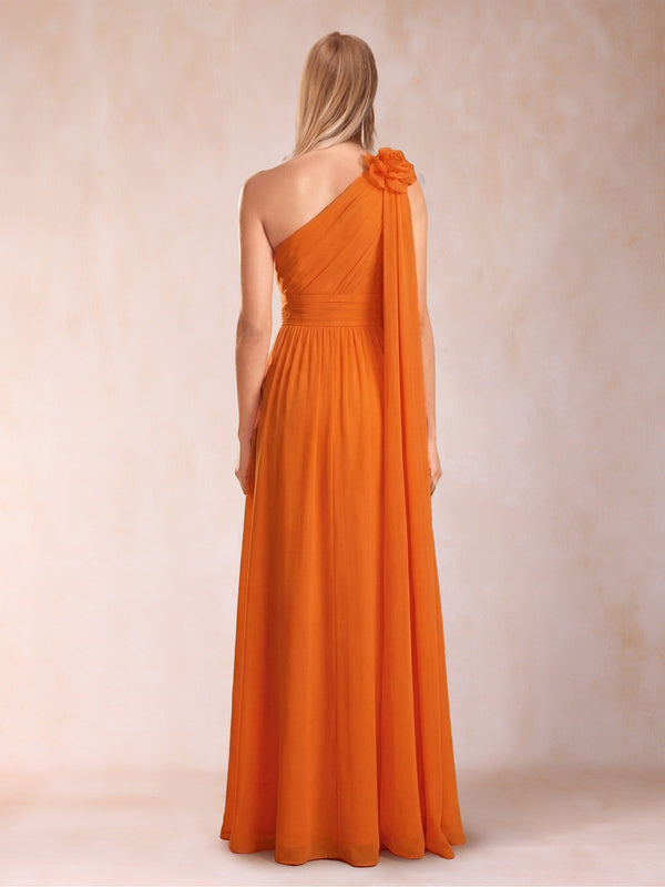 A-Line/Princess One-Shoulder Sleeveless Floor-Length Mother of the Bride Dresses with 3D Flower & Split Side