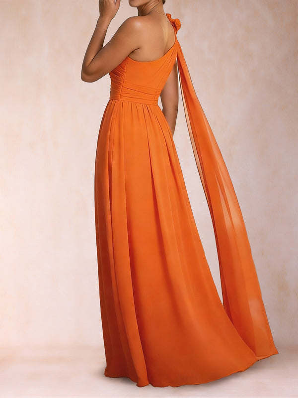 A-Line/Princess One-Shoulder Sleeveless Floor-Length Mother of the Bride Dresses with 3D Flower & Split Side