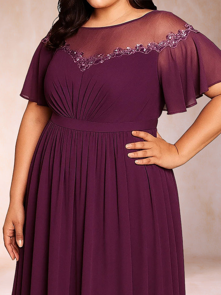A-Line/Princess Scoop Short Sleeves Floor-Length Plus Size Mother of the Bride Dresses with Applique