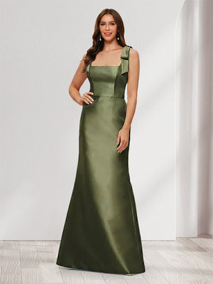 Trumpet/Mermaid Square Neck Sleeveless Floor-Length Bridesmaid Dresses with Bowknot
