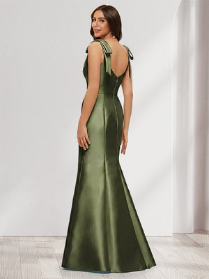 Trumpet/Mermaid Square Neck Sleeveless Floor-Length Bridesmaid Dresses with Bowknot