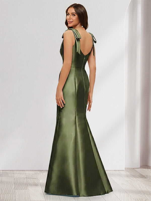 Trumpet/Mermaid Square Neck Sleeveless Floor-Length Bridesmaid Dresses with Bowknot