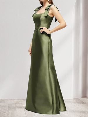 Trumpet/Mermaid Square Neck Sleeveless Floor-Length Bridesmaid Dresses with Bowknot