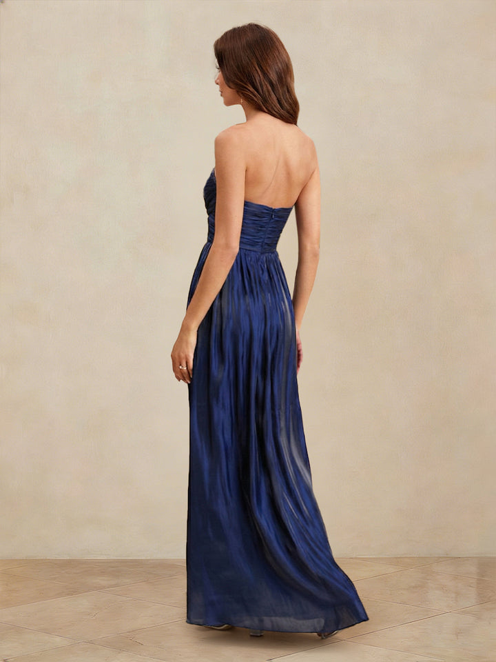 A-Line/Princess Sweetheart Strapless Basque Waist Floor-length Prom Dresses with Ruched