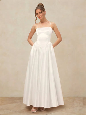 A-Line/Princess Spaghetti Straps Sleeveless Basque Waist Prom Dresses with Ruched