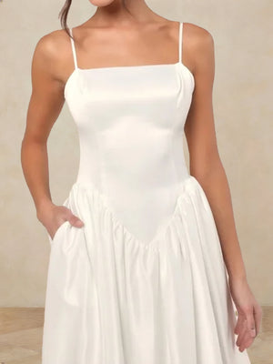 A-Line/Princess Spaghetti Straps Sleeveless Basque Waist Prom Dresses with Ruched