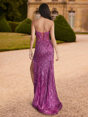 Trumpet/Mermaid Sweetheart Strapless Basque Waist Prom Dresses With Split Side