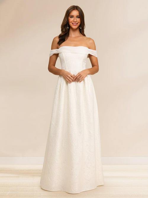 A-Line/Princess Off-the-Shoulder Short Sleeves Basque Waist Prom Dresses with Ruched