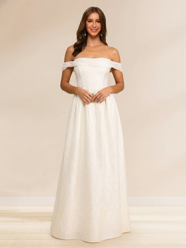 A-Line/Princess Off-the-Shoulder Short Sleeves Basque Waist Prom Dresses with Ruched