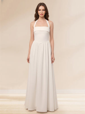 A-Line/Princess Halter Sleeveless Basque Waist Prom Dresses