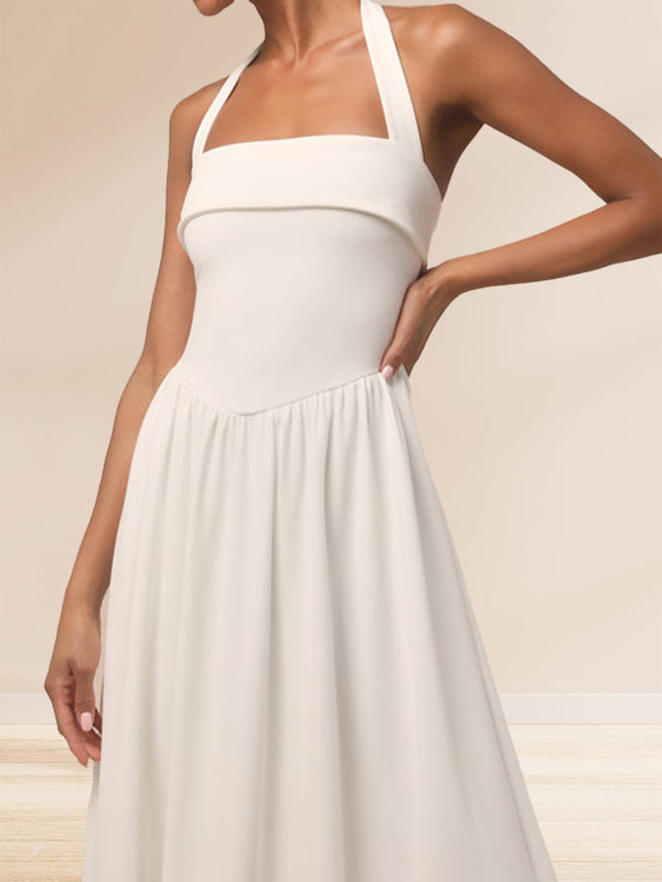 A-Line/Princess Halter Sleeveless Basque Waist Prom Dresses