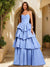 A-Line/Princess Sweetheart Ruffle Tiered Basque Waist Prom Dresses with Ruched