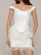 Sheath/Column Off-the-Shoulder Short Sleeves Basque Waist Prom Dresses with Feather