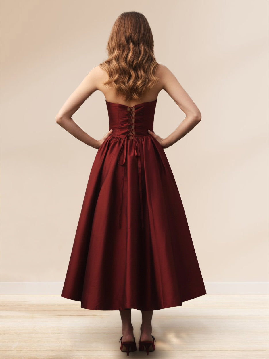 A-Line/Princess Strapless Sleeveless Basque Waist Prom Dresses with Ruched