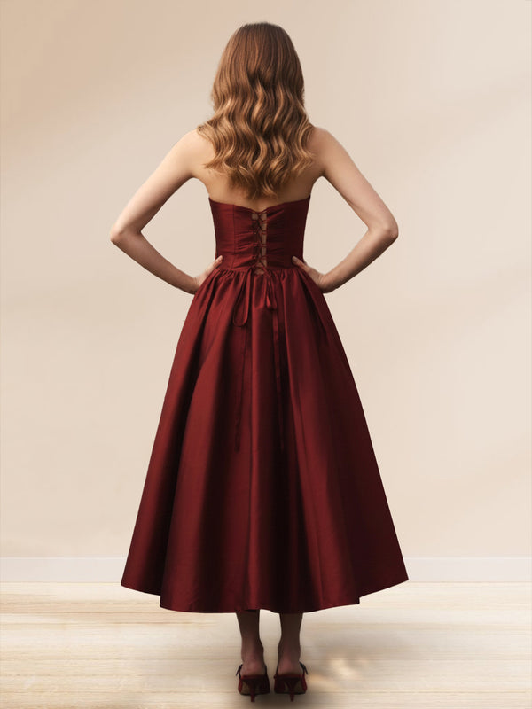 A-Line/Princess Strapless Sleeveless Basque Waist Prom Dresses with Ruched