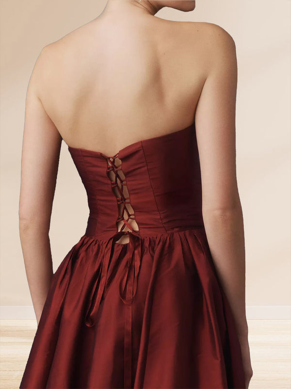 A-Line/Princess Strapless Sleeveless Basque Waist Prom Dresses with Ruched