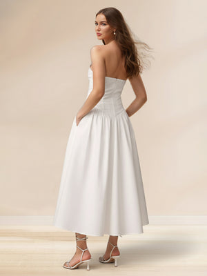 A-Line/Princess Strapless Sleeveless Basque Waist Prom Dresses with Pocket