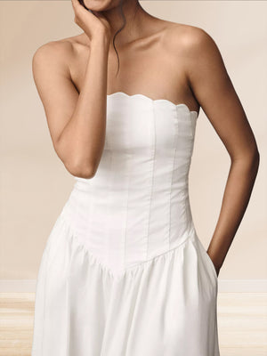 A-Line/Princess Strapless Sleeveless Basque Waist Prom Dresses with Pocket