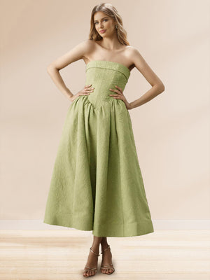 A-Line/Princess Strapless Sleeveless Basque Waist Prom Dresses with Ruched