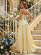 A-Line/Princess Halter Sleeveless Basque Waist Prom Dresses with Beading