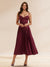 A-Line/Princess Spaghetti Straps Sleeveless Tea-Length Prom Dresses with Pleats