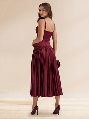 A-Line/Princess Spaghetti Straps Sleeveless Tea-Length Prom Dresses with Pleats