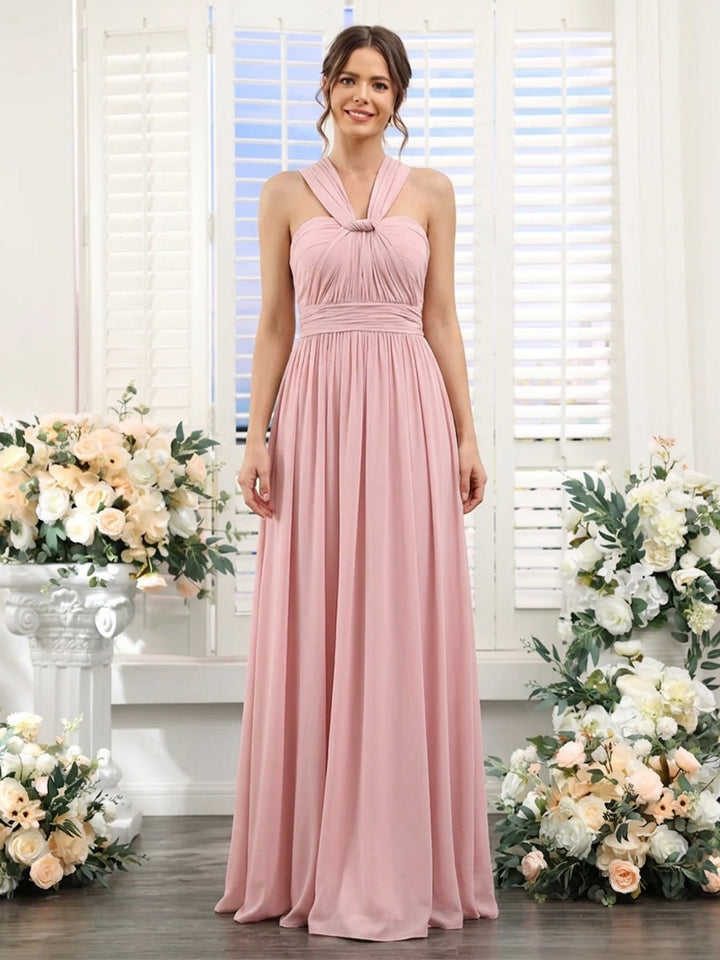 A-Line/Princess V-Neck Sleeveless Floor-Length Bridesmaid Dresses with Ruched