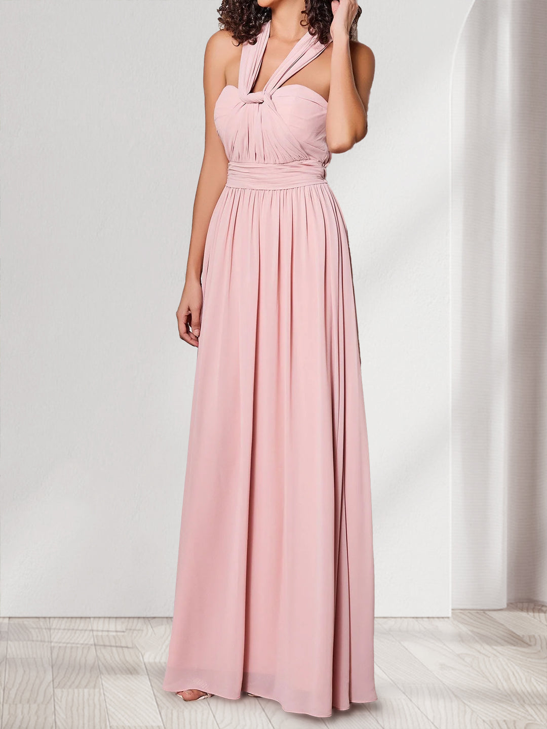 A-Line/Princess V-Neck Sleeveless Floor-Length Bridesmaid Dresses with Ruched