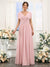 A-Line/Princess V-Neck Short Sleeves Chiffon Bridesmaid Dresses With Bowknot