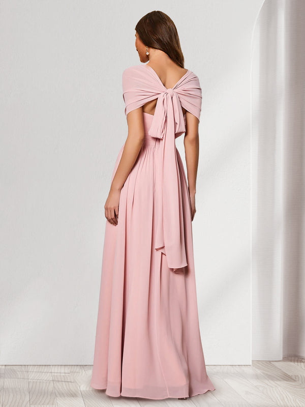 A-Line/Princess V-Neck Short Sleeves Chiffon Bridesmaid Dresses With Bowknot
