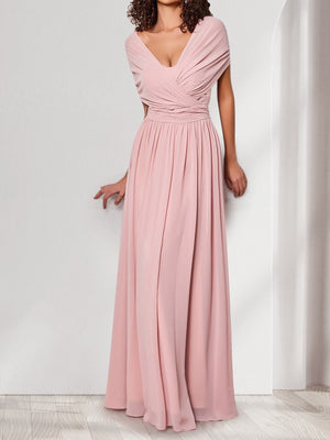A-Line/Princess V-Neck Short Sleeves Chiffon Bridesmaid Dresses With Bowknot
