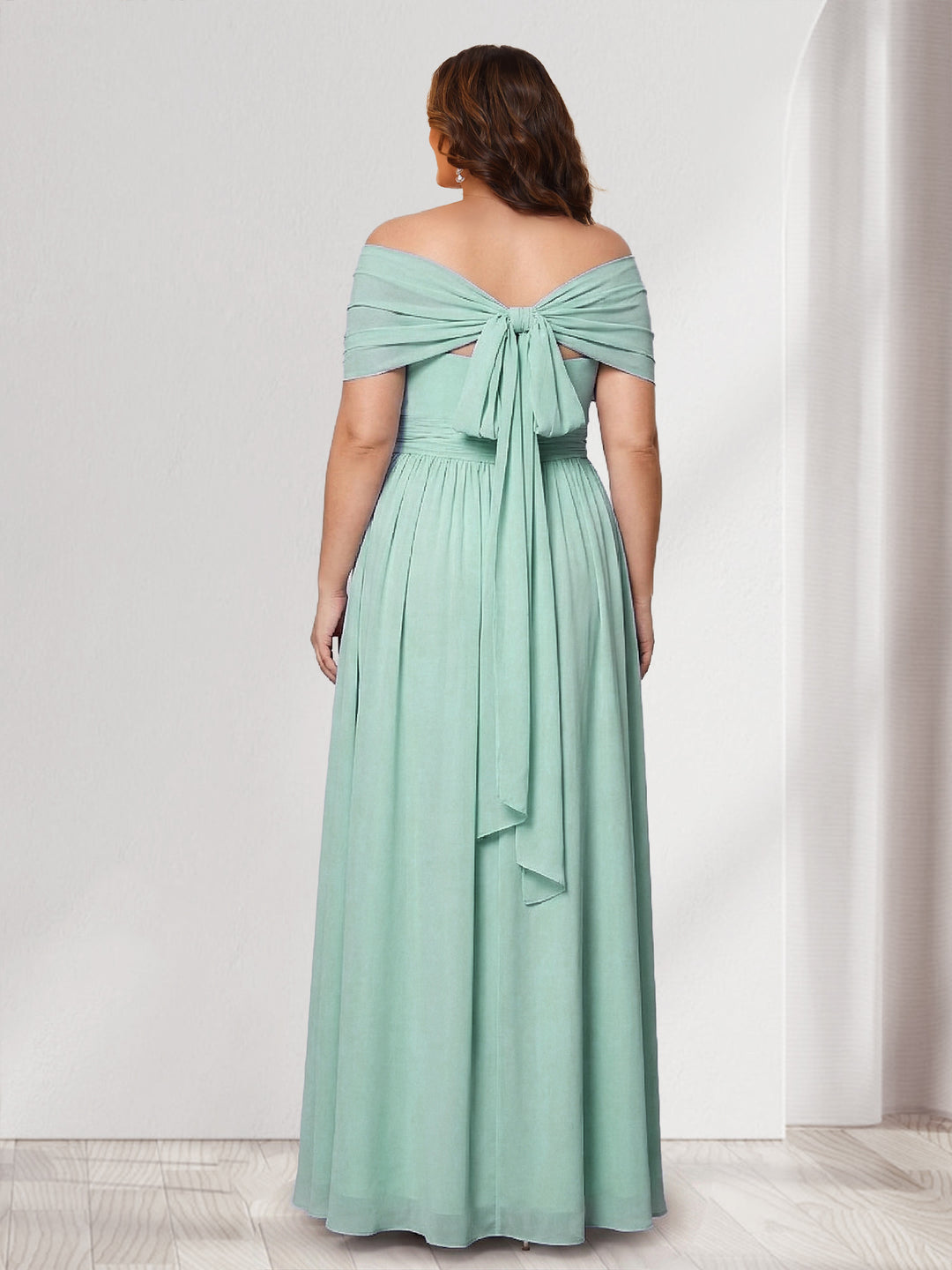 A-Line/Princess V-Neck Short Sleeves Chiffon Plus Size Bridesmaid Dresses With Bowknot