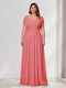 A-Line/Princess V-Neck Short Sleeves Chiffon Plus Size Bridesmaid Dresses With Bowknot