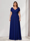 A-Line/Princess V-Neck Short Sleeves Chiffon Plus Size Bridesmaid Dresses With Bowknot