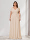 A-Line/Princess V-Neck Short Sleeves Chiffon Plus Size Bridesmaid Dresses With Bowknot