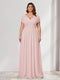 A-Line/Princess V-Neck Short Sleeves Chiffon Plus Size Bridesmaid Dresses With Bowknot