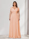 A-Line/Princess V-Neck Short Sleeves Chiffon Plus Size Bridesmaid Dresses With Bowknot