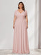 A-Line/Princess V-Neck Short Sleeves Chiffon Plus Size Bridesmaid Dresses With Bowknot