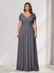 A-Line/Princess V-Neck Short Sleeves Chiffon Plus Size Bridesmaid Dresses With Bowknot