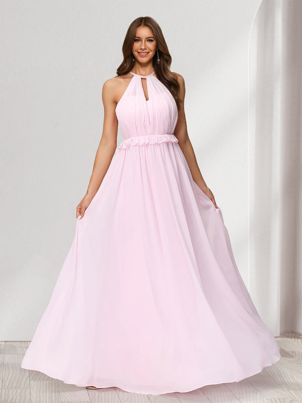 A-Line/Princess Halter Sleeveless Chiffon Bridesmaid Dresses With Ruffles