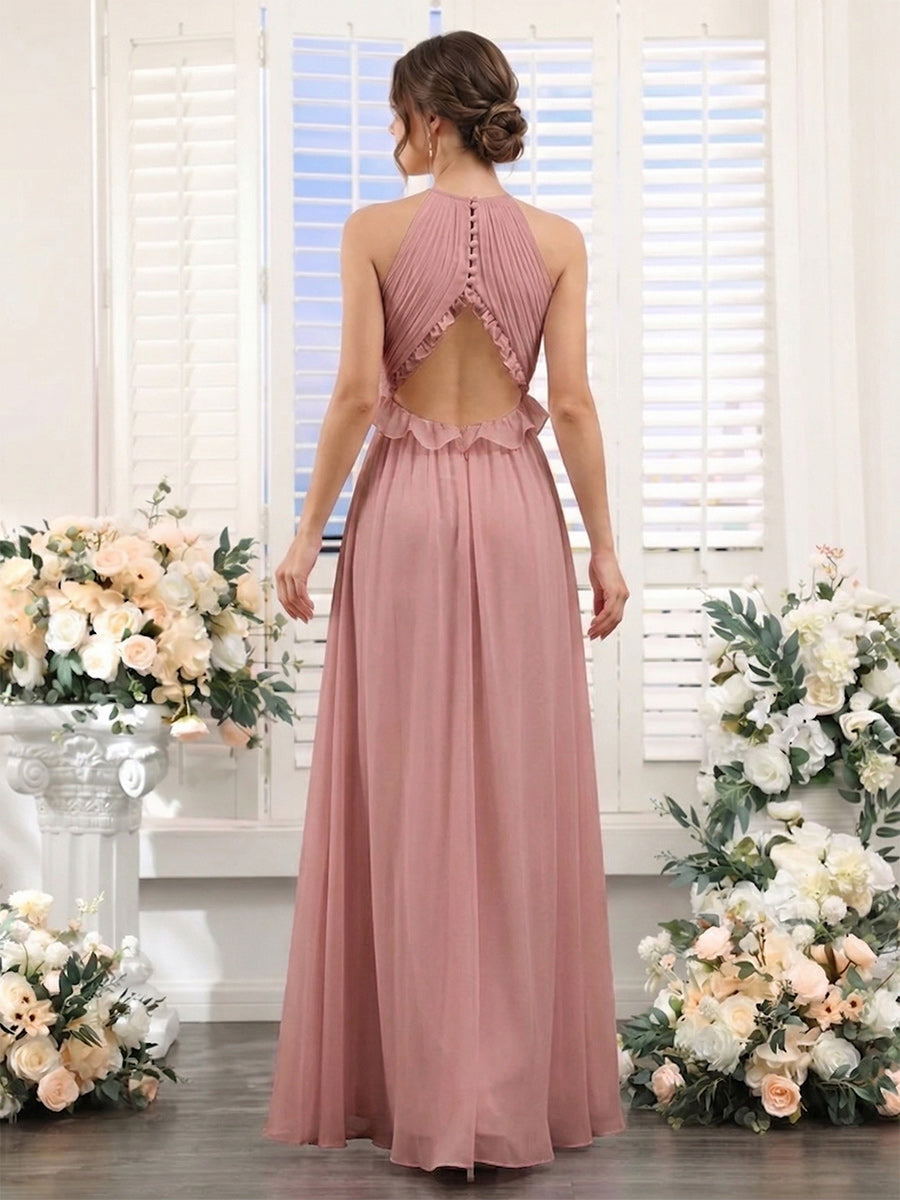 A-Line/Princess Halter Sleeveless Chiffon Bridesmaid Dresses With Ruffles
