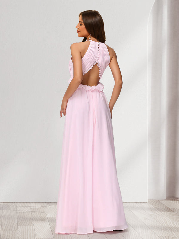 A-Line/Princess Halter Sleeveless Chiffon Bridesmaid Dresses With Ruffles