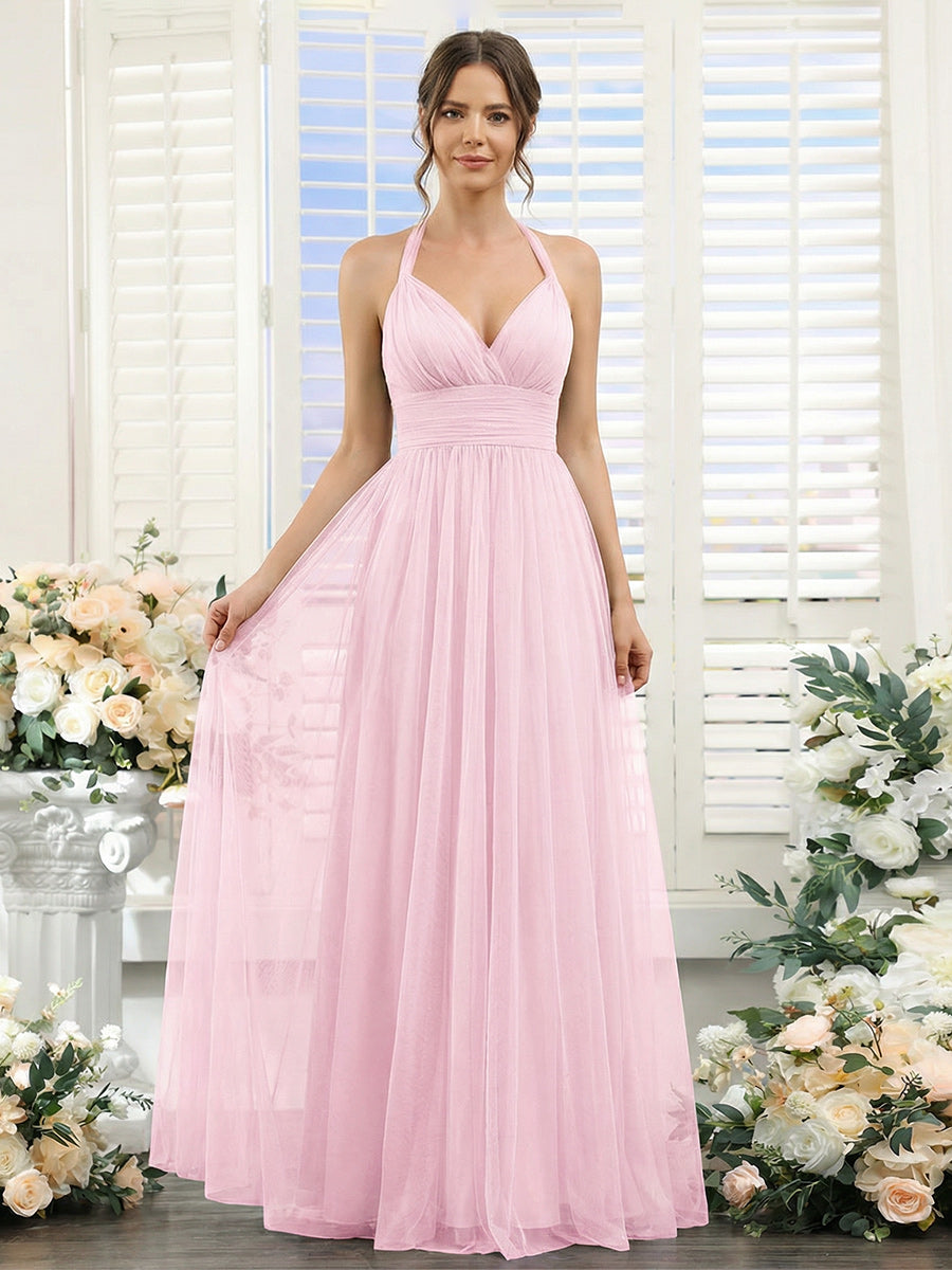 A-Line/Princess Halter Sweetheart Sleeveless Chiffon Bridesmaid Dresses with Ruched