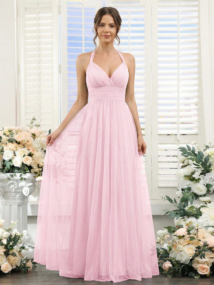 A-Line/Princess Halter Sweetheart Sleeveless Chiffon Bridesmaid Dresses with Ruched