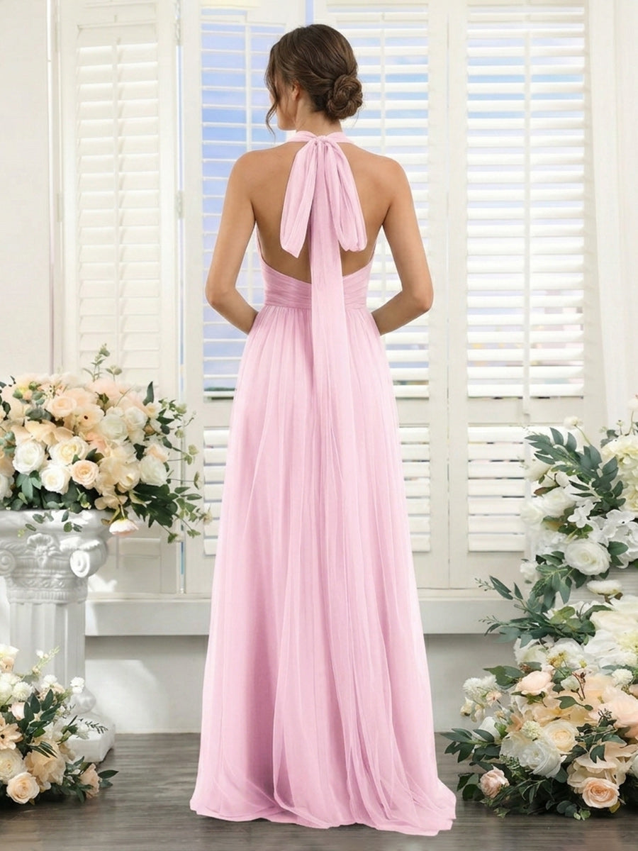 A-Line/Princess Halter Sweetheart Sleeveless Chiffon Bridesmaid Dresses with Ruched