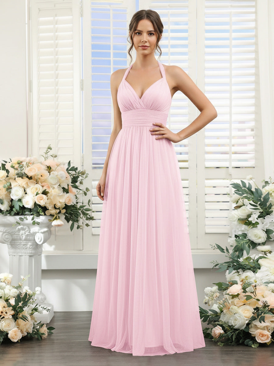 A-Line/Princess Halter Sweetheart Sleeveless Chiffon Bridesmaid Dresses with Ruched